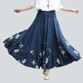 Falda vaquera maxi acampanada de estilo bohemio